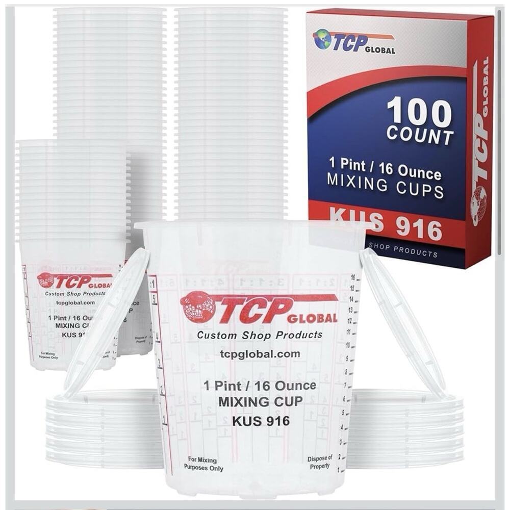 Custom Shop 16oz Mixing Cups 100 Count w/ Lids KUS 916 Paint Epoxy Resin